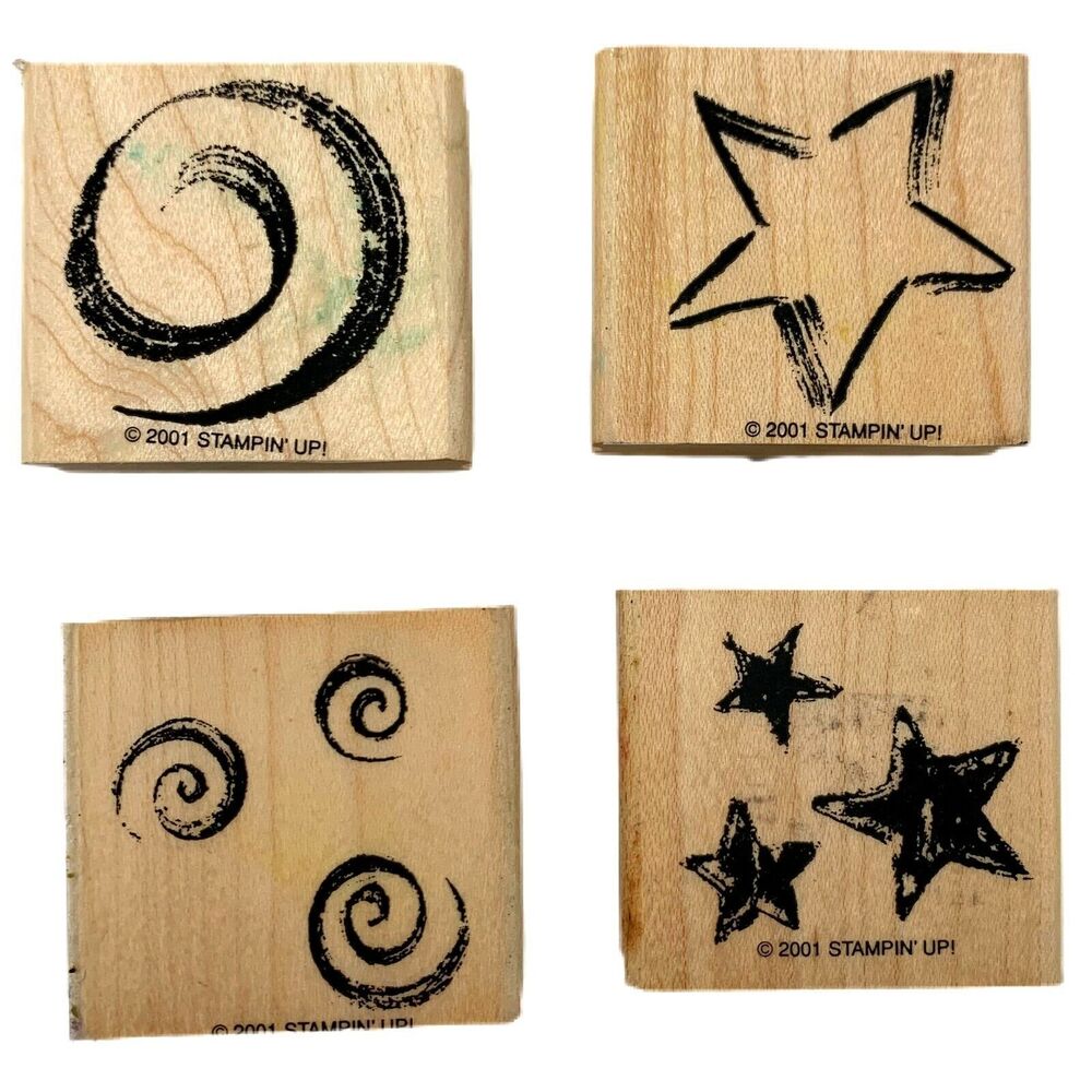 Stampin Up Stars Stamp Set 4 Wood Mounted Rubber 2001 Retired Vintage